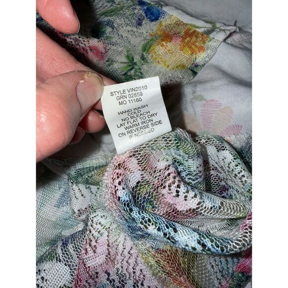 Fig & Flower Boho Blouse Floral Lace Peasant Top Flowy Mesh Anthropologie Medium - Picture 11 of 13